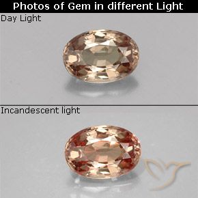 Granada de mudança de cor amarelo natural 0,63ct, corte oval, VVS-VS