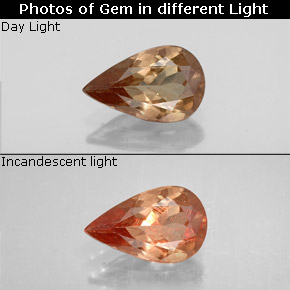 Granada de mudança de cor marrom natural 0,93ct, formato de pêra, VS