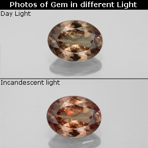 Granada de mudança de cor marrom natural 1,41ct, corte oval, VS