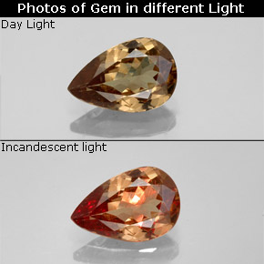 Granada que muda de cor Marrom claro Natural 1.41ct, Formato de pêra, VS