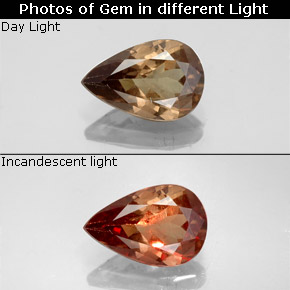 Granada de mudança de cor multicolorido natural 1,58ct, formato de pêra, VS-SI