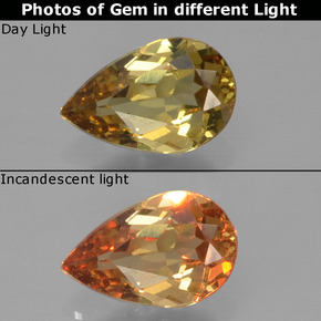 Granada de mudança de cor multicolorido natural 0,47ct, formato de pêra, VVS