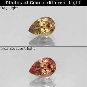 Granada de mudança de cor multicolorido natural 0,57ct, formato de pêra, VS