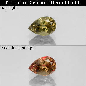 Granada de mudança de cor multicolorido natural 0,63ct, formato de pêra, VS