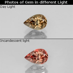 Granada de mudança de cor mudança de cor natural 0,64ct, formato de pêra, VS