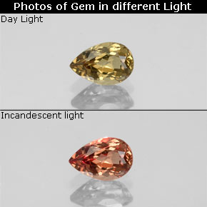 Granada de mudança de cor mudança de cor natural 0,63ct, formato de pêra, VVS-VS