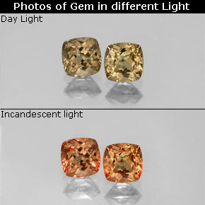 Pedras preciosas de Granada que muda de cor Marrom Dourado a Laranja natural de  ct, Almofada cortada, VVS-VS