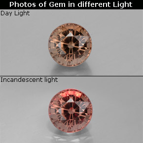 Granada de mudança de cor multicolorido natural 1,30ct, corte redondo, VVS