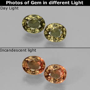 Pedras preciosas de granada de mudança de cor multicolorido natural de 1,06 ct, corte oval, VS