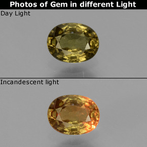 Granada de mudança de cor amarelo natural 0,62ct, corte oval, VS
