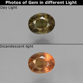 Granada de mudança de cor amarelo natural 0,57ct, corte oval, VS