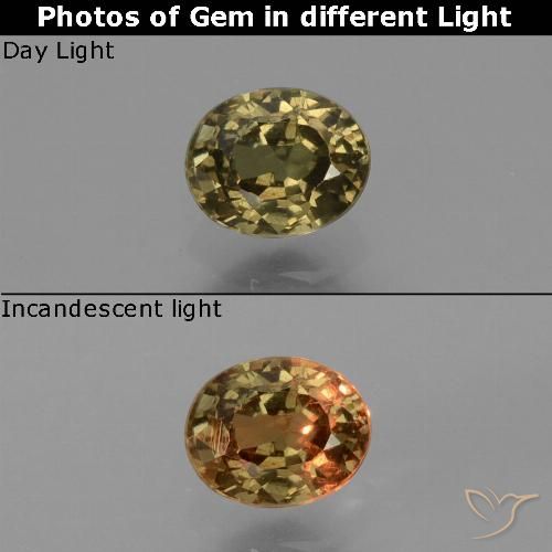 Granada de mudança de cor amarelo natural 0,65ct, corte oval, VS