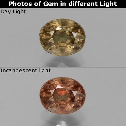 Granada de mudança de cor marrom natural 0,81ct, corte oval, VS