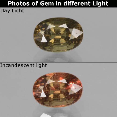 Granada de mudança de cor marrom natural 0,96ct, corte oval, VS-SI