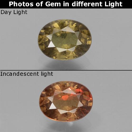 Granada de mudança de cor marrom natural 0,85ct, corte oval, VS