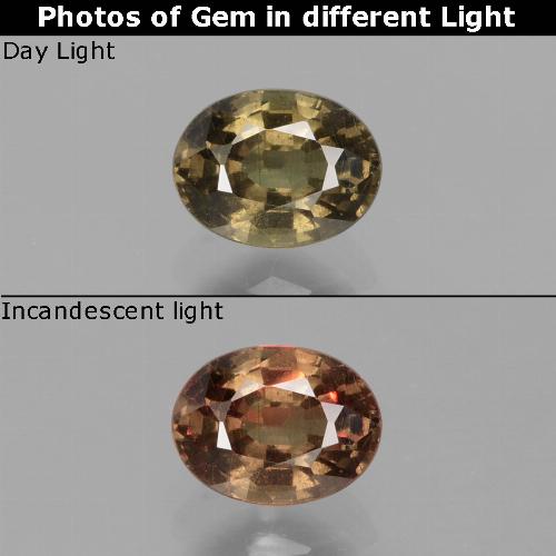 Granada de mudança de cor marrom natural 0,74ct, corte oval, VS