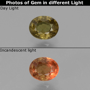 Granada de mudança de cor marrom natural 0,55ct, corte oval, VS