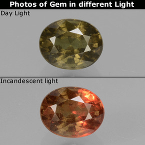 Granada de mudança de cor multicolorido natural 1,36ct, corte oval, VS-SI