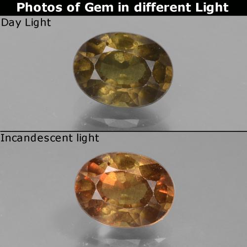 Granada de mudança de cor marrom natural 1,32ct, corte oval, VS-SI