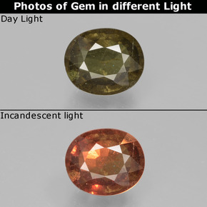 Granada de mudança de cor multicolorido natural 1,38ct, corte oval, SI