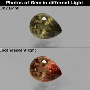 Granada de mudança de cor multicolorido natural 0,48ct, formato de pêra, VS