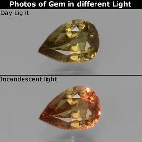 Granada de mudança de cor multicolorido natural 0,61ct, formato de pêra, VS