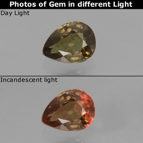 Granada de mudança de cor multicolorido natural 0,50ct, formato de pêra, VS
