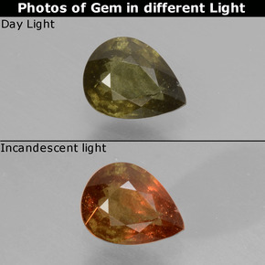 Granada de mudança de cor multicolorido natural 0,50ct, formato de pêra, VS