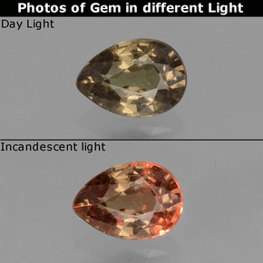 Granada de mudança de cor multicolorido natural 0,52ct, formato de pêra, VS