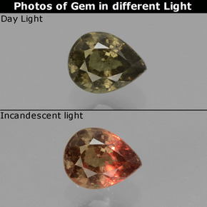 Granada de mudança de cor multicolorido natural 0,52ct, formato de pêra, VS