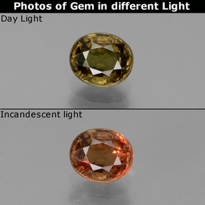Granada de mudança de cor multicolorido natural 0,91ct, corte oval, VS