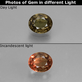 Granada de mudança de cor mudança de cor natural 0,60ct, corte oval, VS