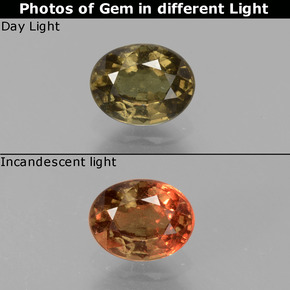 Granada de mudança de cor mudança de cor natural 1,04ct, corte oval, VS