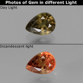 Granada de mudança de cor mudança de cor natural 0,86ct, formato de pêra, VS