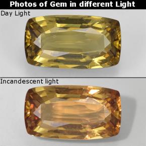 Granada de mudança de cor dourado natural 1,37ct, almofada cortada, VVS-VS