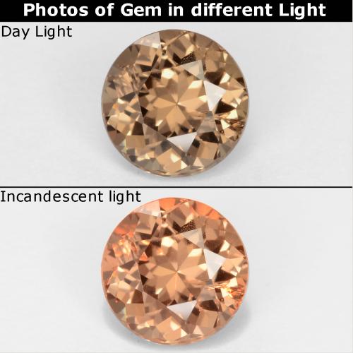 Granada de mudança de cor marrom natural 0,87ct, corte redondo, VS