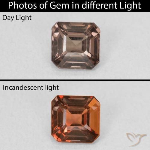 Granada de mudança de cor marrom natural 0,97ct, corte esmeralda, VVS-VS