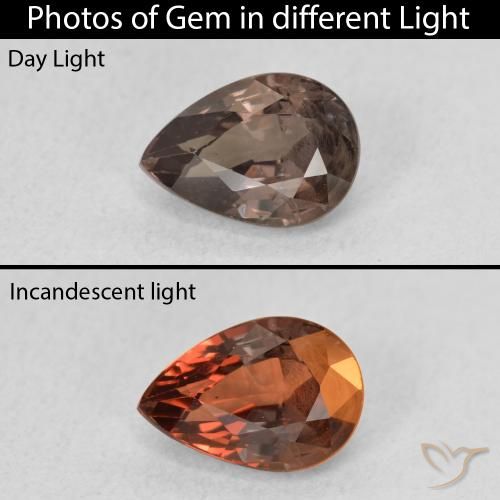 1.28ct Natural Castanho claro médio Granada que muda de cor, Formato de pêra, VS