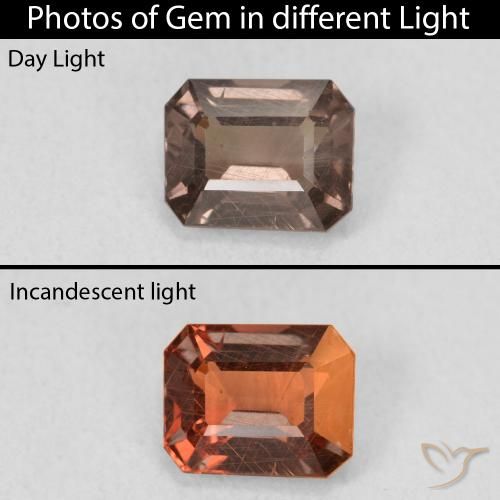 1.18ct Natural Castanho claro médio Granada que muda de cor, Corte Esmeralda, VS