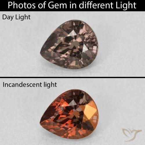1.14ct Natural Marrom escuro Granada que muda de cor, Formato de pêra, VS