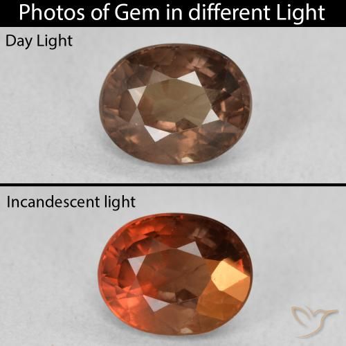 1.57ct Natural Marrom escuro Granada que muda de cor, oval, VS
