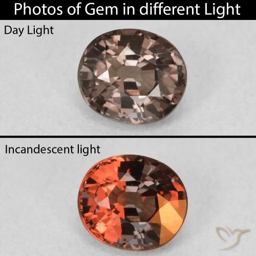 Granada de mudança de cor marrom natural 1,03ct, corte oval, VVS