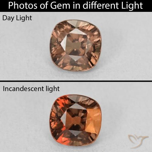 1.28ct Natural Marrom escuro Granada que muda de cor, Almofada, VS