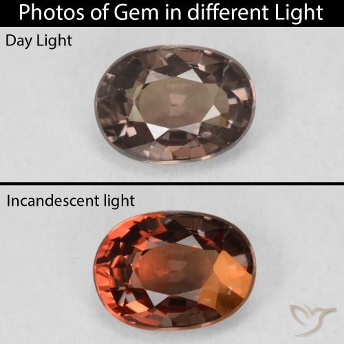 1.19ct Natural Marrom escuro Granada que muda de cor, oval, VVS-VS