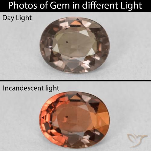 1.02ct Natural Marrom escuro Granada que muda de cor, oval, VVS-VS