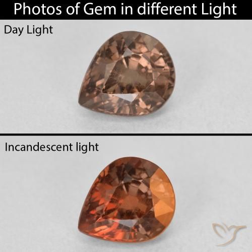 1.37ct Natural Marrom escuro Granada que muda de cor, Formato de pêra, VS