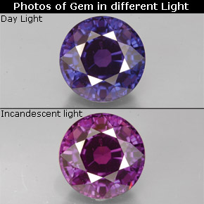 Safira de mudança de cor multicolorido natural 4,60ct, corte redondo, VS