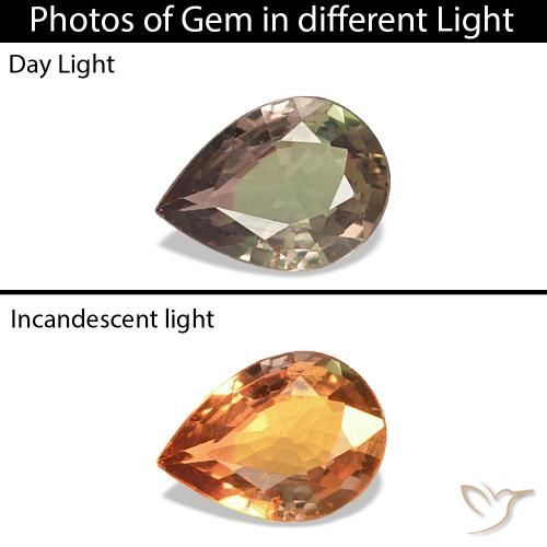 Safira que muda de cor Castanho claro médio Natural 0.22ct, Formato de pêra, VVS