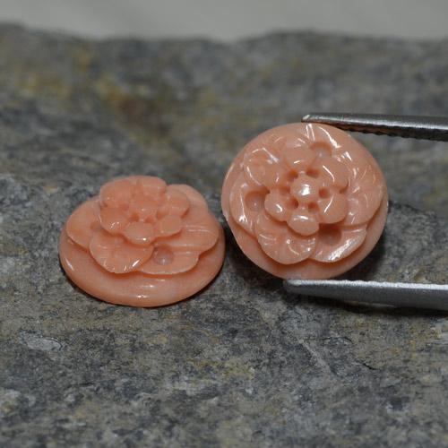 Pedras preciosas de coral rosa natural de 4,93 ct, corte flor, opaco