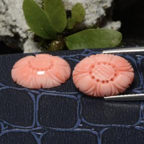 Pedras preciosas de coral rosa natural de 7,41 ct, corte flor, opaco